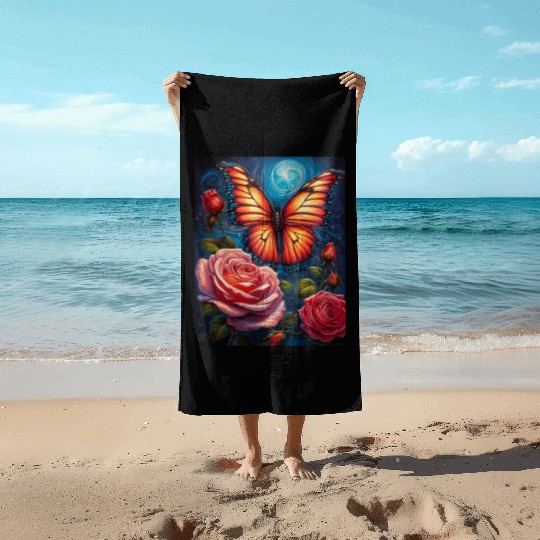 Emerald Monarch: A Delicate Embrace of Nature Beach Towels