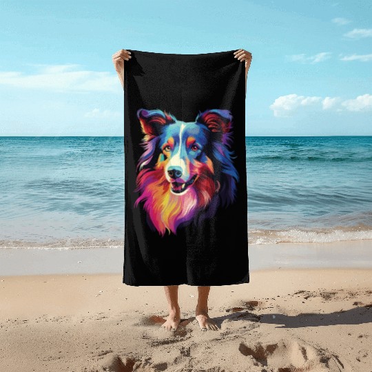 Watercolor Colorful Collie Beach Towels