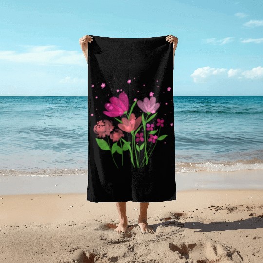 Pink Cosmos flowers Beach Towels