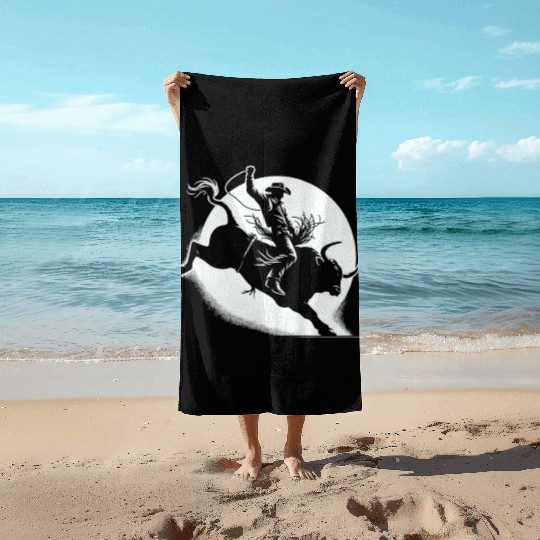 Rodeo Bull Riding Livestock Show Farmer Cattle Beach Towels
