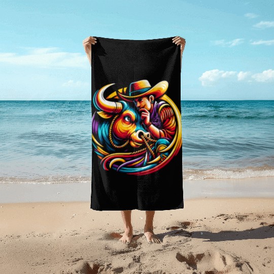 Rodeo Bull Riding Livestock Show Farmer Cattle Beach Towels