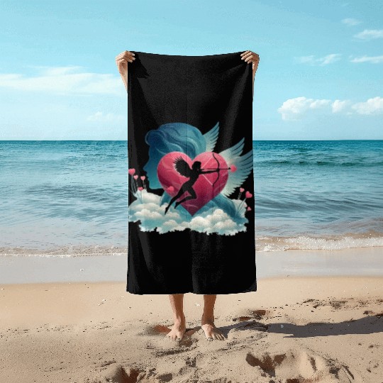 Valentine's Day with heart and Cupid. Love Heart Beach Towels