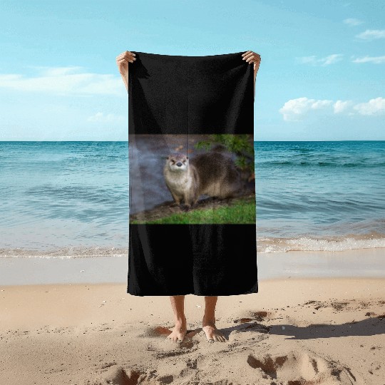 Adorable Otter on the Riverbank Beach Towels
