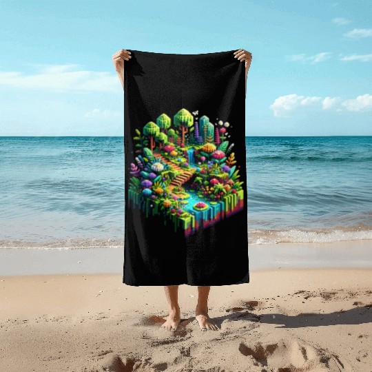Voxel Enchanted Forest Beach Towels