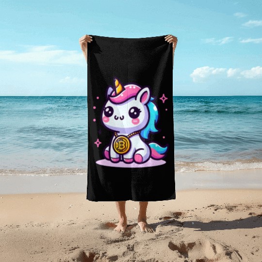 Crypto Cutie: Magical Unicorn with Bitcoin Beach Towels