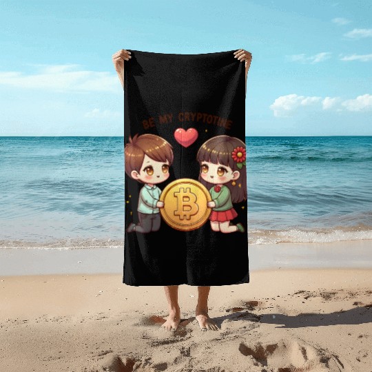 Be My Cryptotine: Adorable Bitcoin Couple Beach Towels