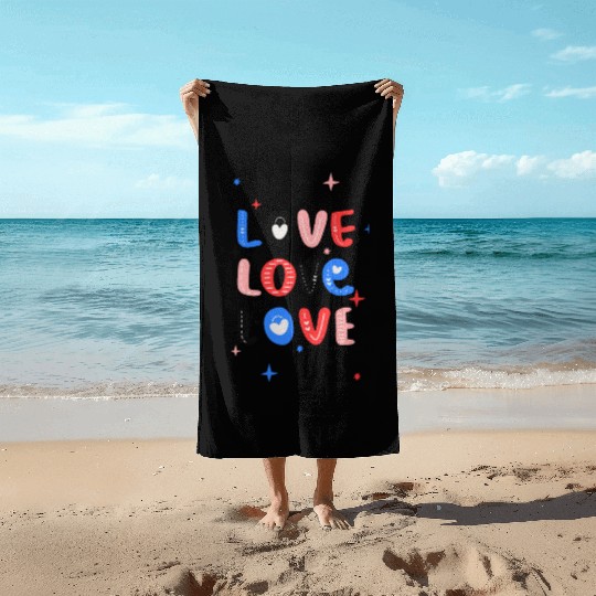 White Red Pink Light Blue Black Bold Valentine Beach Towels