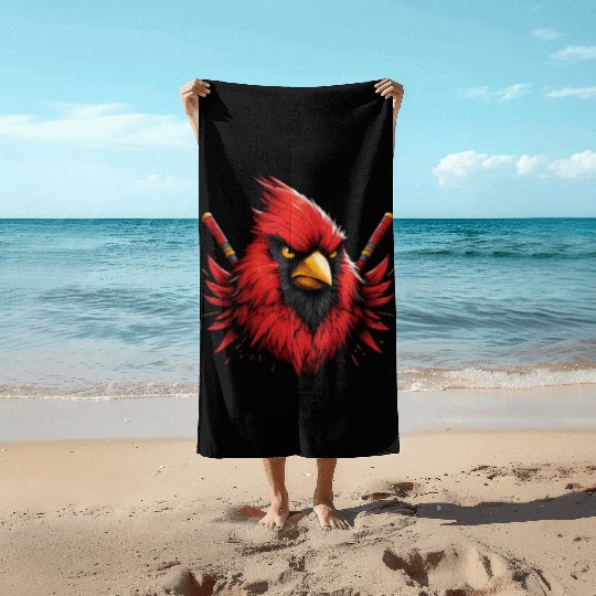 Red Northern Cardinal As Ninja Symbol Of Bravery Beach Towels