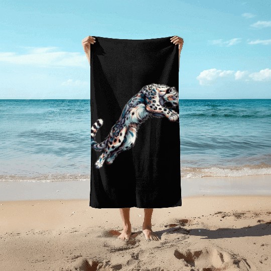 Snow Leopard Leopard White Leopard Beach Towels