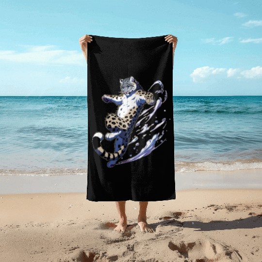 Snow Leopard Leopard White Leopard Beach Towels