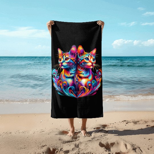 Bengal Kittens Colorful Cats Beach Towels