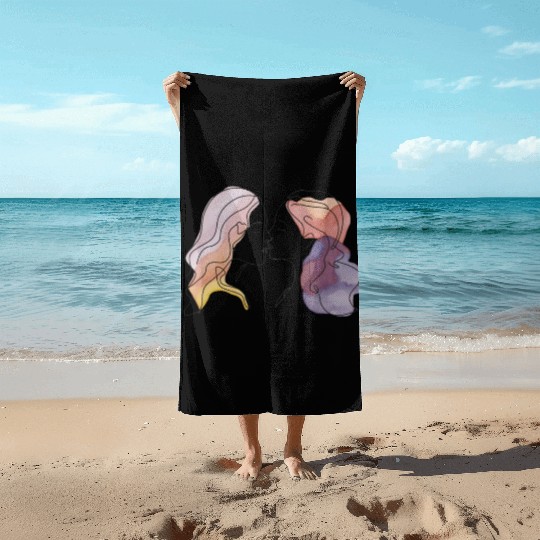 Lesbian Couple Simple Minimalistic Drawing Beach Towels