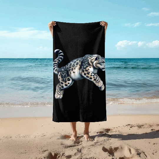 Snow Leopard Leopard White Leopard Beach Towels
