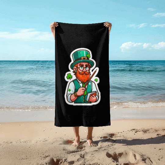 Irish bearded teacher, funny st patricks day Beach Towels