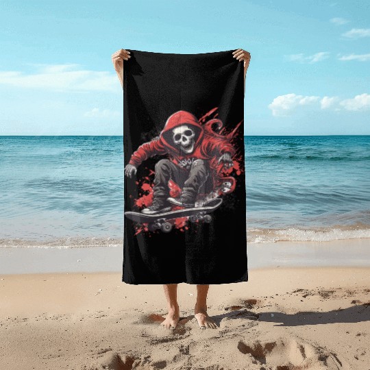 Skeleton Skull Skater Skateboarder Skateboard Beach Towels