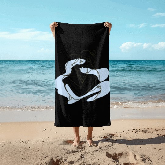 Abstract Line Art Lesbian Couple Beach Towels