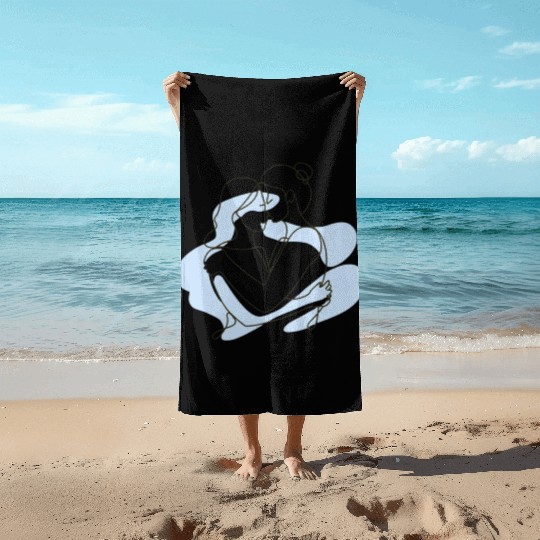 Abstract Line Art Lesbian Couple Beach Towels