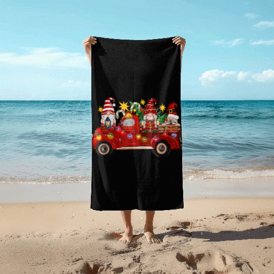 Three Gnomes In Red Truck Beach Towels