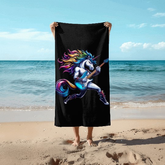 Unicorn Rock and Roll Bass & Guitar Beach Towels