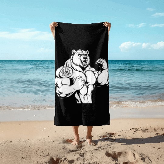 Brown Bear Biceps Tattoo I Love Mom Beach Towels