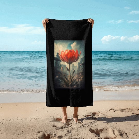 The last red flower in a dystopian future Beach Towels