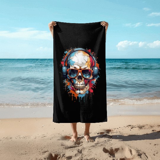 Skull with Beats ,music, festival Beach Towels