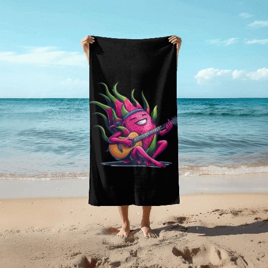 Dragon Fruit Jam: Playing the Guitar Beach Towels