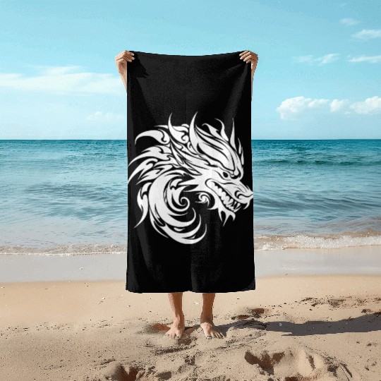Roaring Chinese Dragon In Tattoo Style Beach Towels