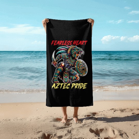 Aztec Jaguar Warrior Aztec Culture Indigenous Beach Towels
