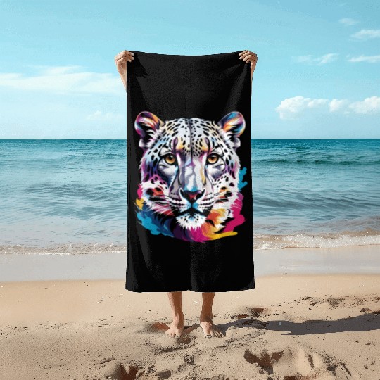 Snow leopard Beach Towels