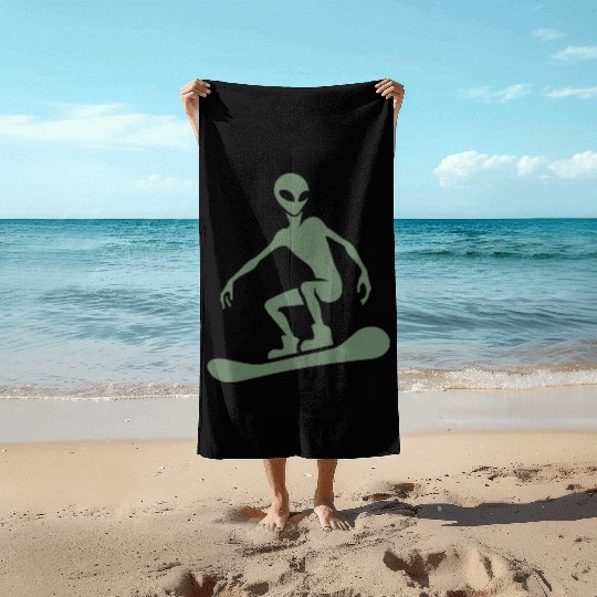 Minimalist Design: Alien Snowboarder Silhouette Beach Towels