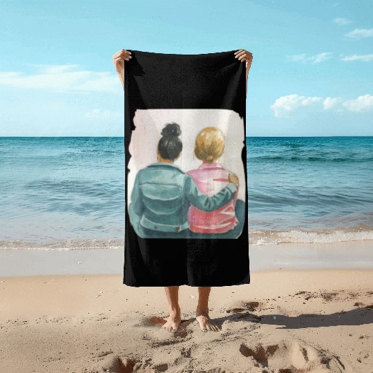 Watercolor Lesbian Couple Beach Towels