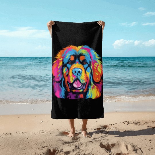 Watercolor Colorful Tibetan Mastiff Beach Towels