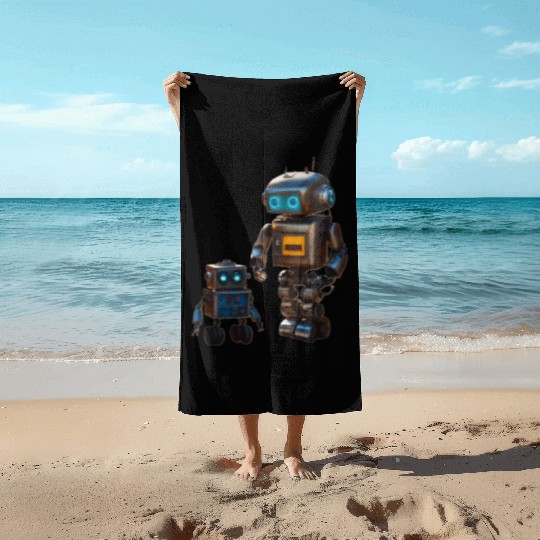 Two robot friends Beach Towels