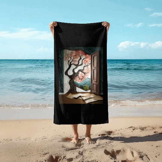 Firefly Dark room with near window with tree 85837 Beach Towels