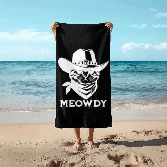 Cute Meowdy Cat Cowboy Pun Beach Towels