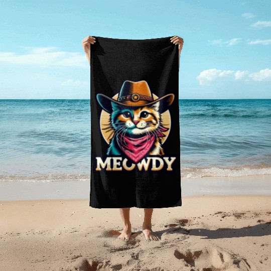 Cute Meowdy Cat Cowboy Pun Beach Towels