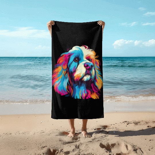 Watercolor Colorful Tibetan Spaniel Beach Towels
