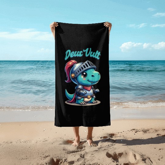 Deus Vult Historical Knight Dragon Beach Towels