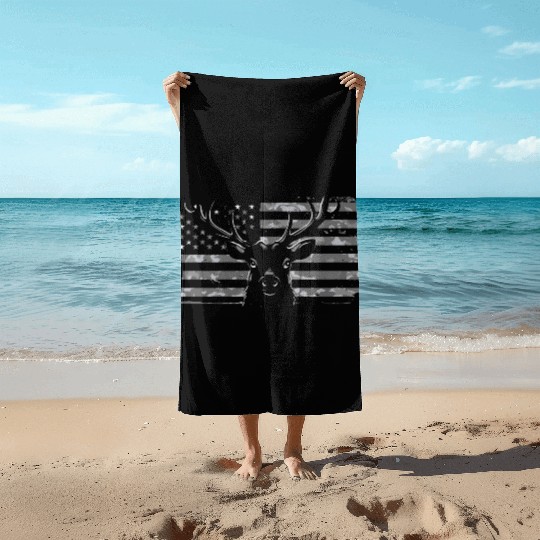 Patriotic deer camouflage 4th of july Beach Towels