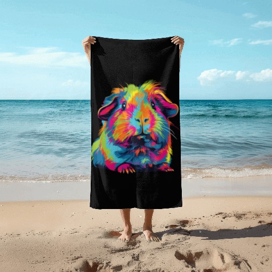 Watercolor Colorful Guinea Pig Colorful Beach Towels