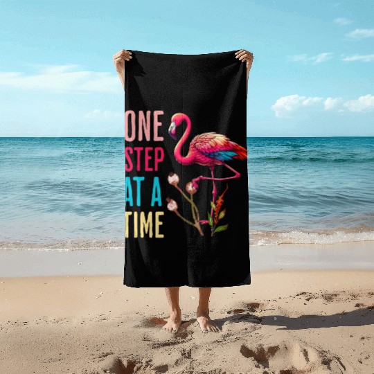 One Step At A Time Flamingo Design Beach Towels