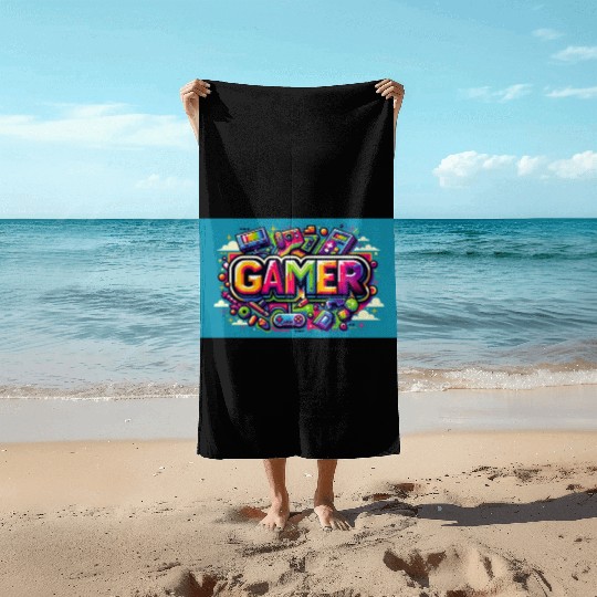 Neon Arcade Retro Gamer Beach Towels