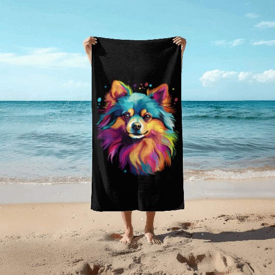 Watercolor Colorful Pomeranian Beach Towels