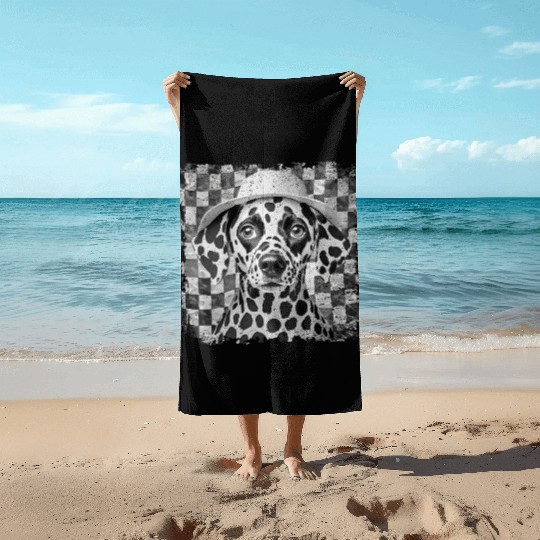 funny Dalmatian with hat Beach Towels