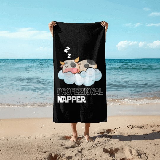 Professional Napper Cow Sleeping Late Riser Beach Towels