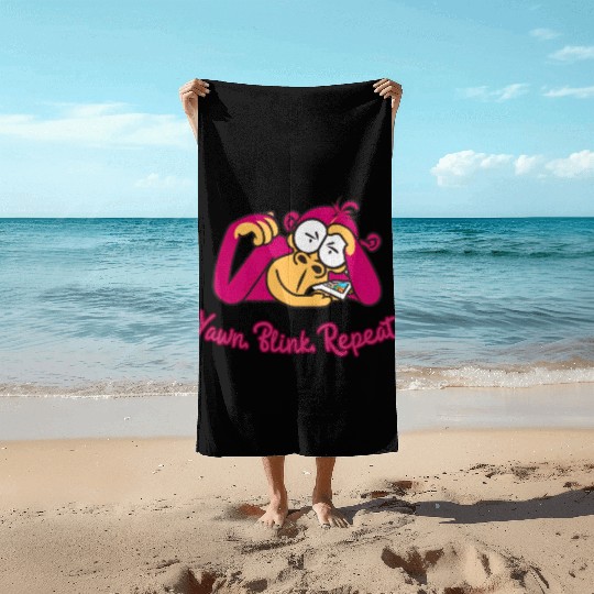 Sleepy Monkey's Mantra: Yawn, Blink, Repeat Beach Towels