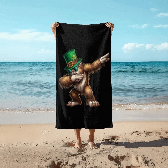 Dabbing Bigfoot Sasquatch Lover St Patricks Day Beach Towels