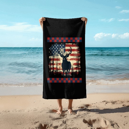 Ripped American Flag Woodland Camo Underlayer Beach Towels