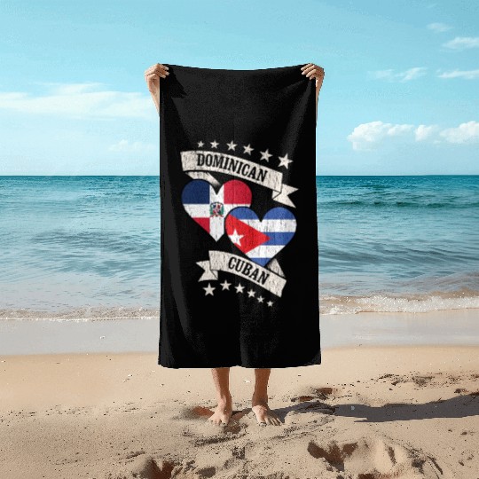 Dominican Cuban Heart Flags Dominican Republic Cub Beach Towels